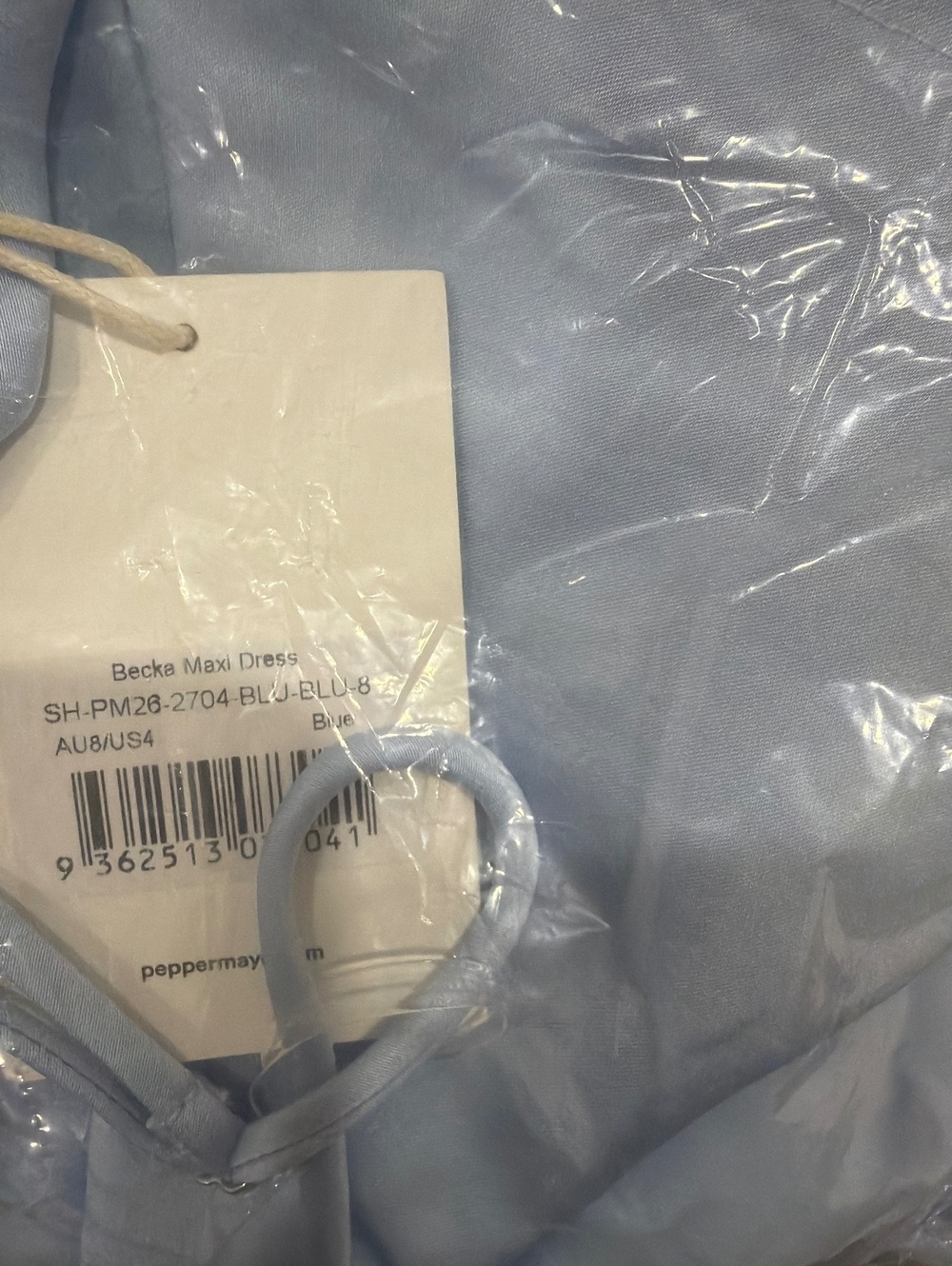 Peppermayo Becka Satin Tiered Maxi Dress Blue Low Back Size 4 NWT - Picture 7 of 7